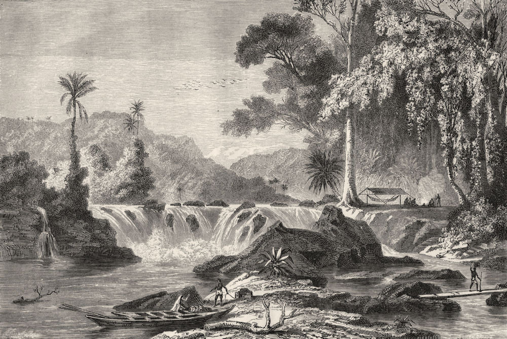 GUYANA. Waterfall in 1871 old antique vintage print picture